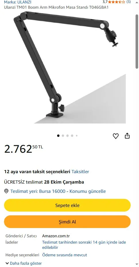 Ulanzi TM01 Boom Arm Mikrofon Masa Standı T046GBA1