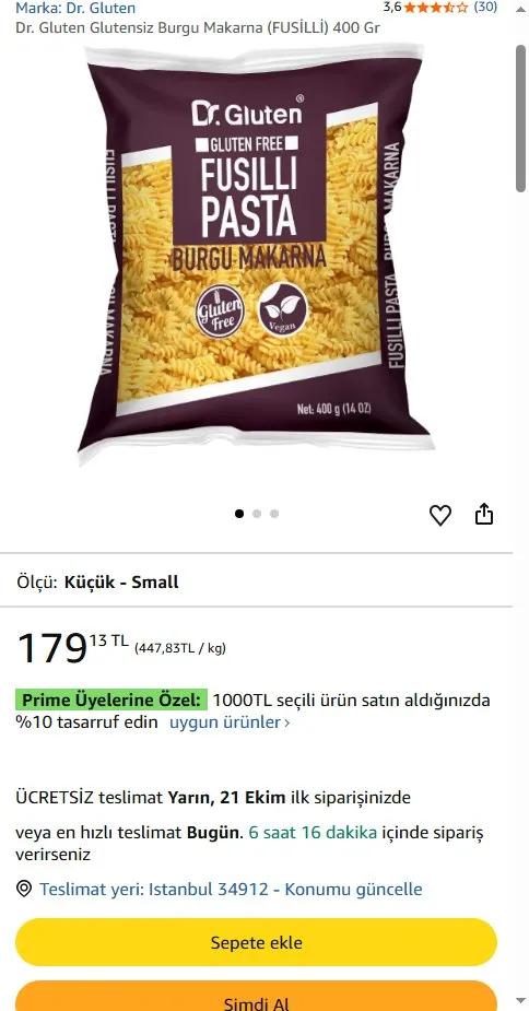 Dr. Gluten Glutensiz Burgu Makarna (FUSİLLİ) 400 Gr