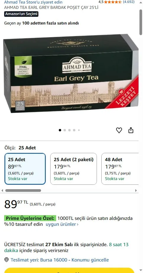 AHMAD TEA EARL GREY BARDAK POŞET ÇAY 25'Lİ