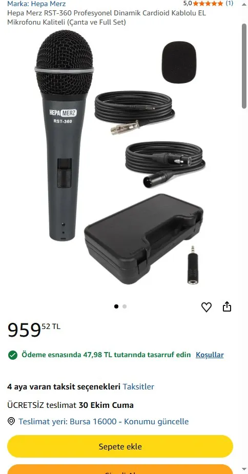 Hepa Merz RST-360 Profesyonel Dinamik Cardioid Kablolu EL Mikrofonu Kaliteli (Çanta ve Full Set)