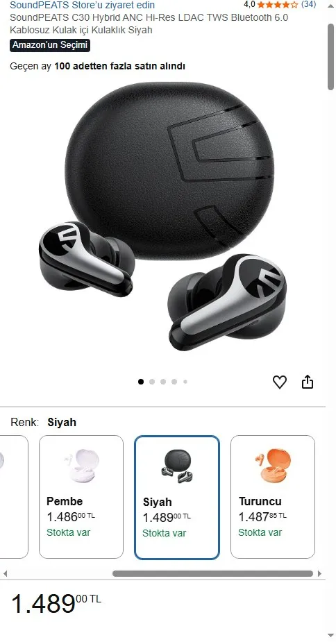 SoundPEATS C30 Hybrid ANC Hi-Res LDAC TWS Bluetooth 6.0 Kablosuz Kulak içi Kulaklık Siyah