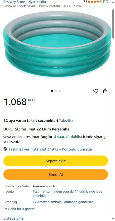 Bestway Çocuk havuzu, büyük metalik, 201 x 53 cm