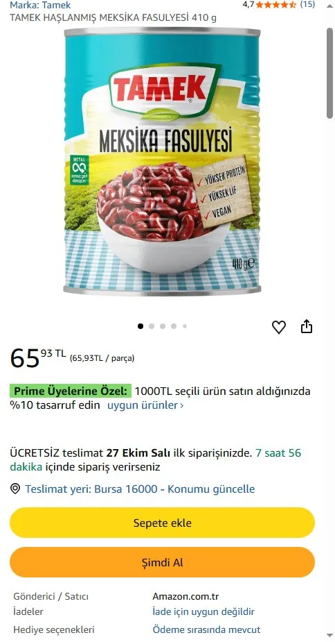 TAMEK HAŞLANMIŞ MEKSİKA FASULYESİ 410 g