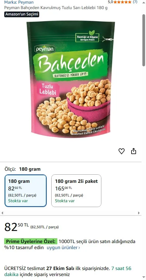 Peyman Bahçeden Kavrulmuş Tuzlu Sarı Leblebi 180 g