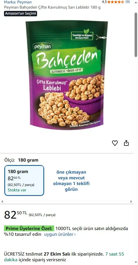 Peyman Bahçeden Çifte Kavrulmuş Sarı Leblebi 180 g