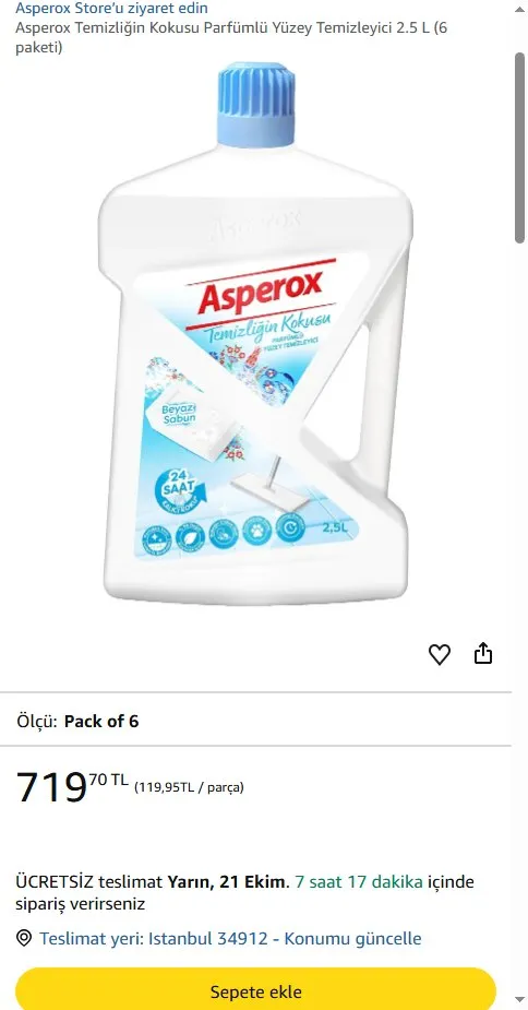 Asperox Temizliğin Kokusu Parfümlü Yüzey Temizleyici 2.5 L (6 paketi)
