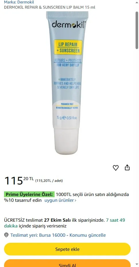 DERMOKİL REPAIR & SUNSCREEN LIP BALM 15 ml