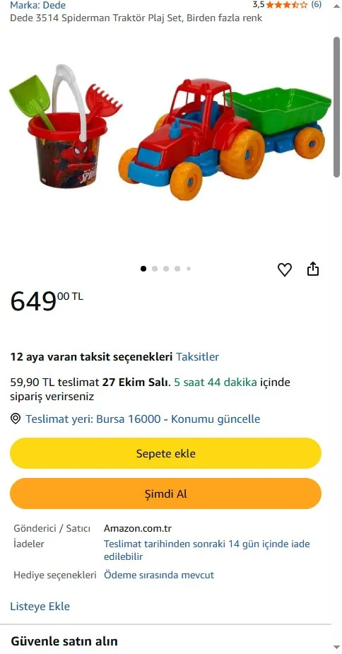 Dede 3514 Spiderman Traktör Plaj Set, Birden fazla renk
