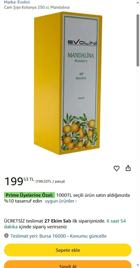 Cam Şişe Kolonya 250 cc Mandalına