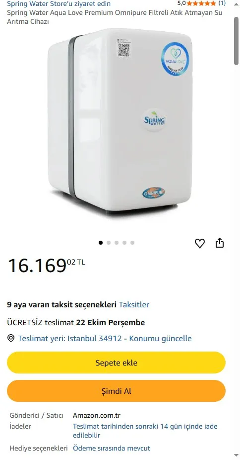Spring Water Aqua Love Premium Omnipure Filtreli Atık Atmayan Su Arıtma Cihazı