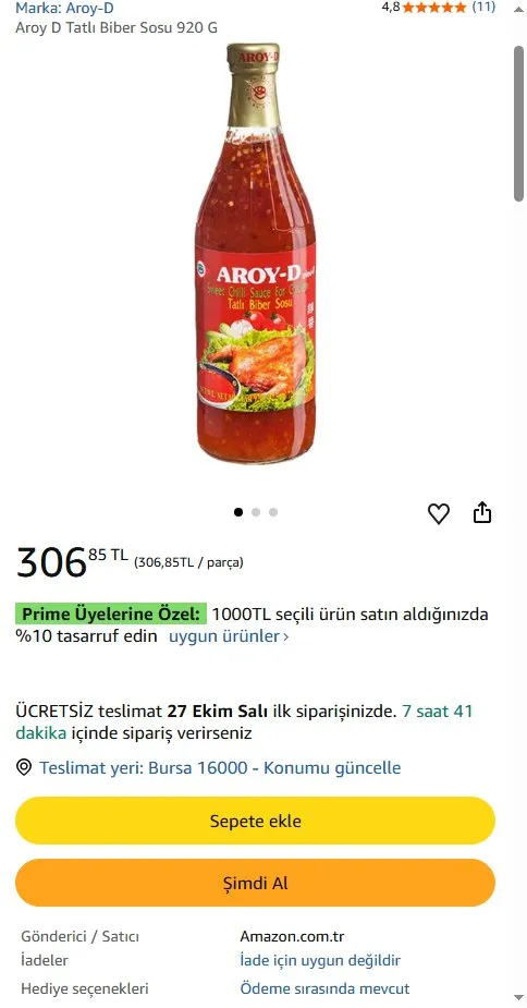 Aroy D Tatlı Biber Sosu 920 G