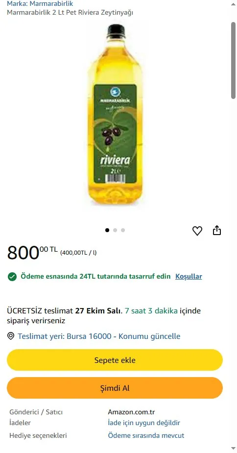 Marmarabirlik 2 Lt Pet Riviera Zeytinyağı
