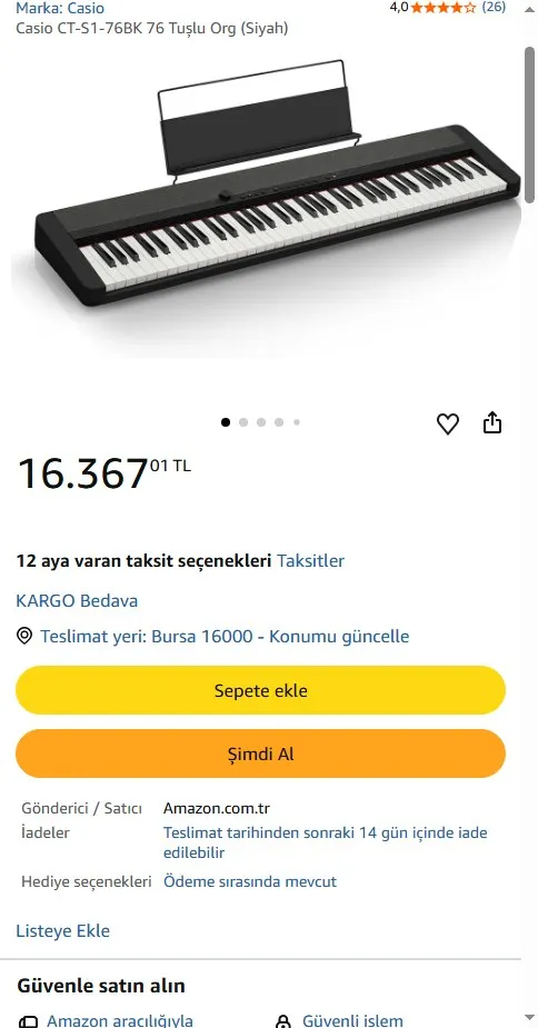 Casio CT-S1-76BK 76 Tuşlu Org (Siyah)