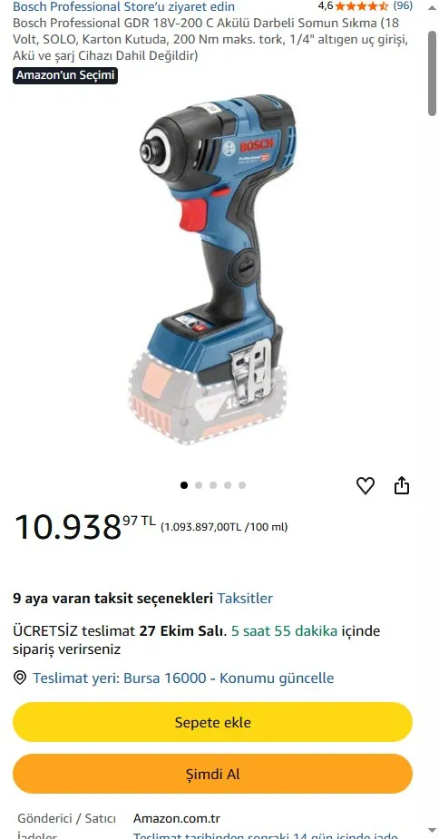 Bosch Professional GDR 18V-200 C Akülü Darbeli Somun Sıkma (18 Volt, SOLO, Karton Kutuda, 200 Nm maks. tork, 1/4" altıgen uç girişi, Akü ve şarj Cihazı Dahil Değildir)