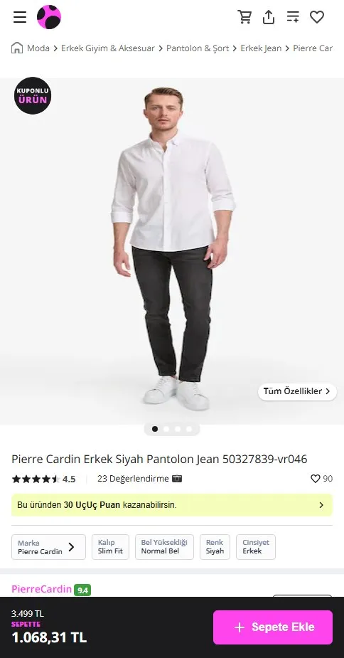 Pierre Cardin Erkek Siyah Pantolon Jean 50327839-vr046