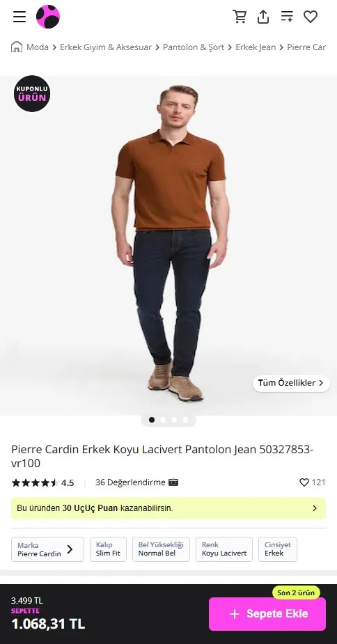 Pierre Cardin Erkek Koyu Lacivert Pantolon Jean 50327853-vr100