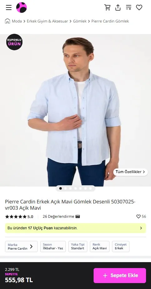 Pierre Cardin Erkek Açık Mavi Gömlek Desenli 50307025-vr003 Açik Mavi