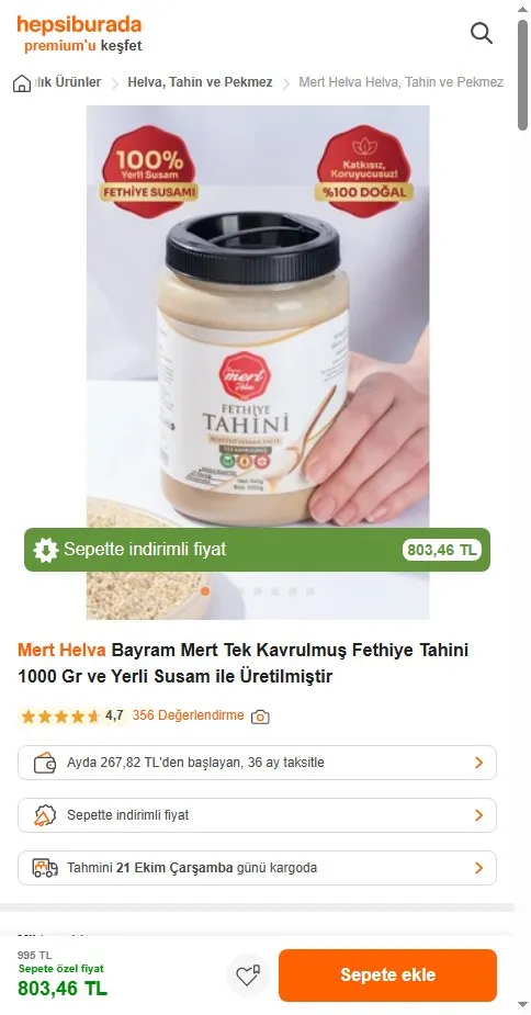 Mert Helva Bayram Mert Tek Kavrulmuş Fethiye Tahini 1000 Gr ve Yerli Susam ile Üretilmiştir