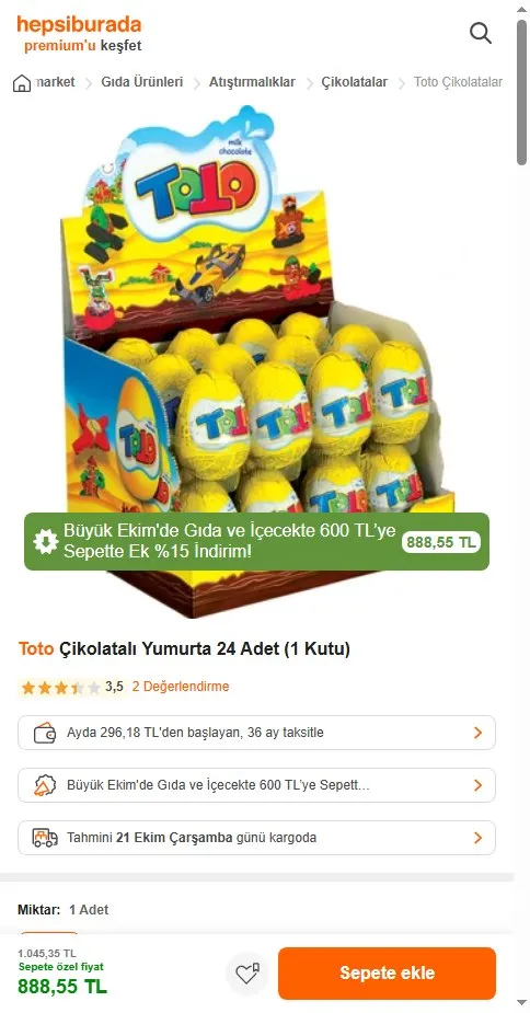 Toto Çikolatalı Yumurta 24 Adet (1 Kutu)