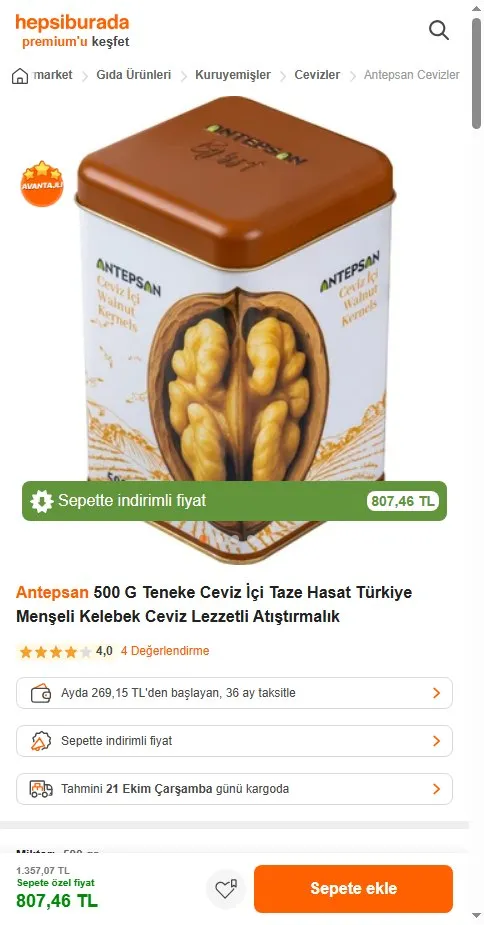 Antepsan 500 G Teneke Ceviz İçi Taze Hasat Türkiye Menşeli Kelebek Ceviz Lezzetli Atıştırmalık