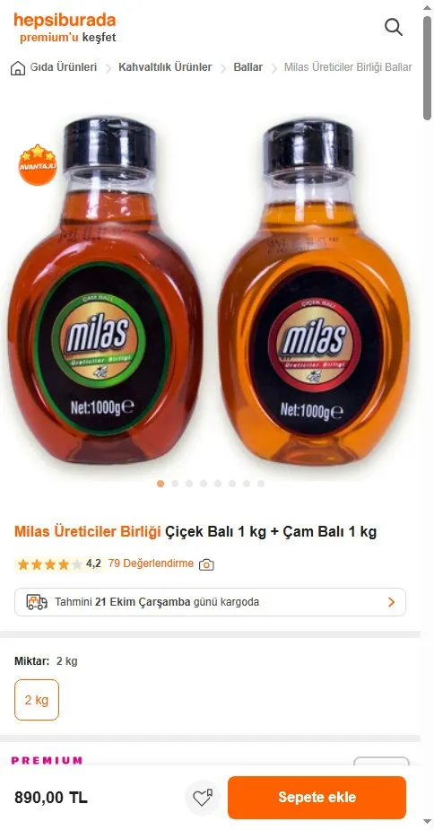 Milas Üreticiler Birliği Çiçek Balı 1 kg + Çam Balı 1 kg