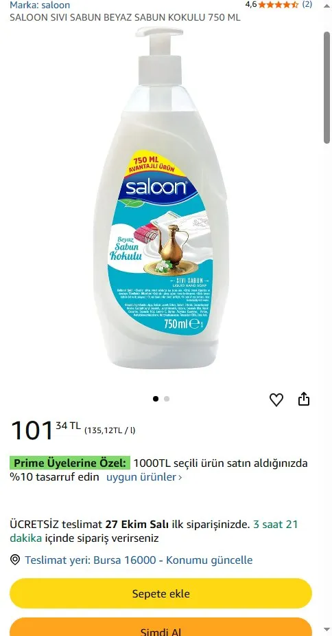 SALOON SIVI SABUN BEYAZ SABUN KOKULU 750 ML