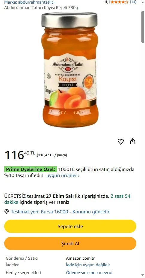 Abdurrahman Tatlıcı Kayısı Reçeli 380g