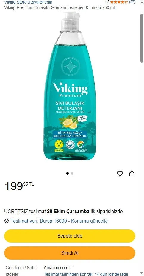 Viking Premium Bulaşık Deterjanı Fesleğen & Limon 750 ml