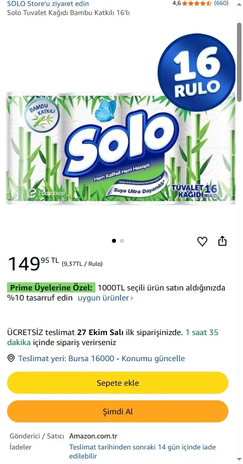 Solo Tuvalet Kağıdı Bambu Katkılı 16'lı