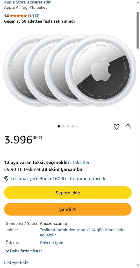 Apple AirTag 4’lü paket