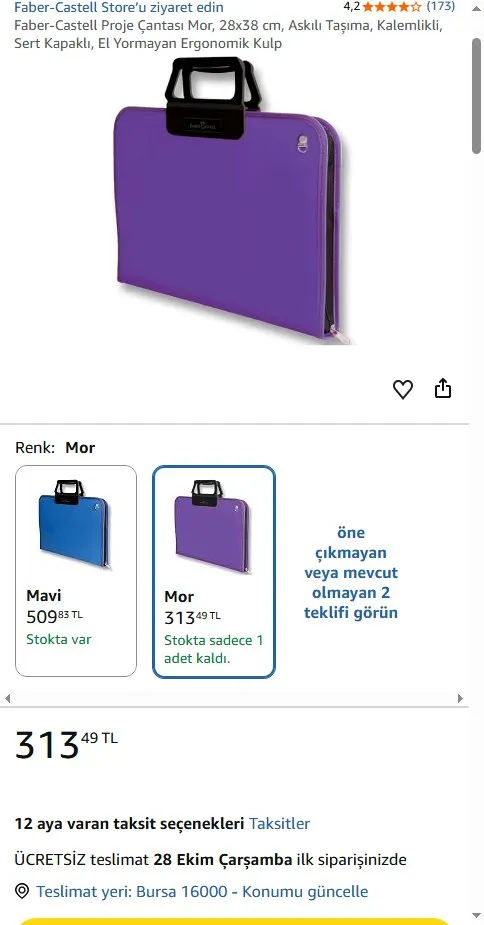 Faber-Castell Proje Çantası Mor, 28x38 cm, Askılı Taşıma, Kalemlikli, Sert Kapaklı, El Yormayan Ergonomik Kulp