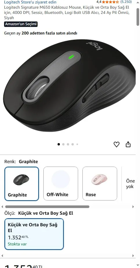 Logitech Signature M650 Kablosuz Mouse, Küçük ve Orta Boy Sağ El için, 4000 DPI, Sessiz, Bluetooth, Logi Bolt USB Alıcı, 24 Ay Pil Ömrü, Siyah