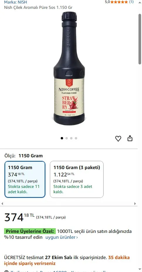 Nish Çilek Aromalı Püre Sos 1.150 Gr