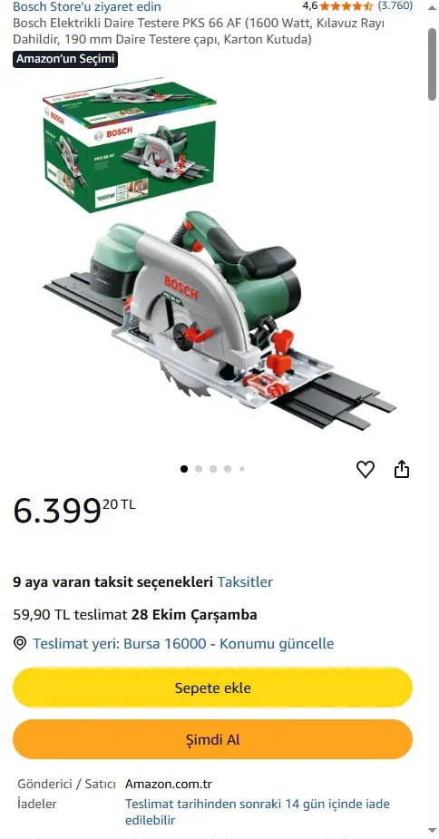 Bosch Elektrikli Daire Testere PKS 66 AF (1600 Watt, Kılavuz Rayı Dahildir, 190 mm Daire Testere çapı, Karton Kutuda)