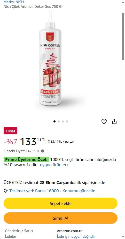 Nish Çilek Aromalı Dekor Sos 750 Gr