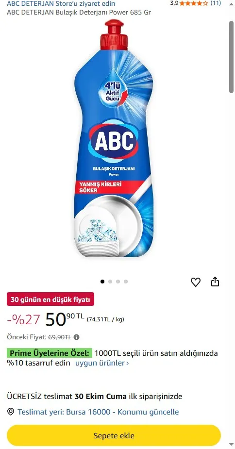 ABC DETERJAN Bulaşık Deterjanı Power 685 Gr