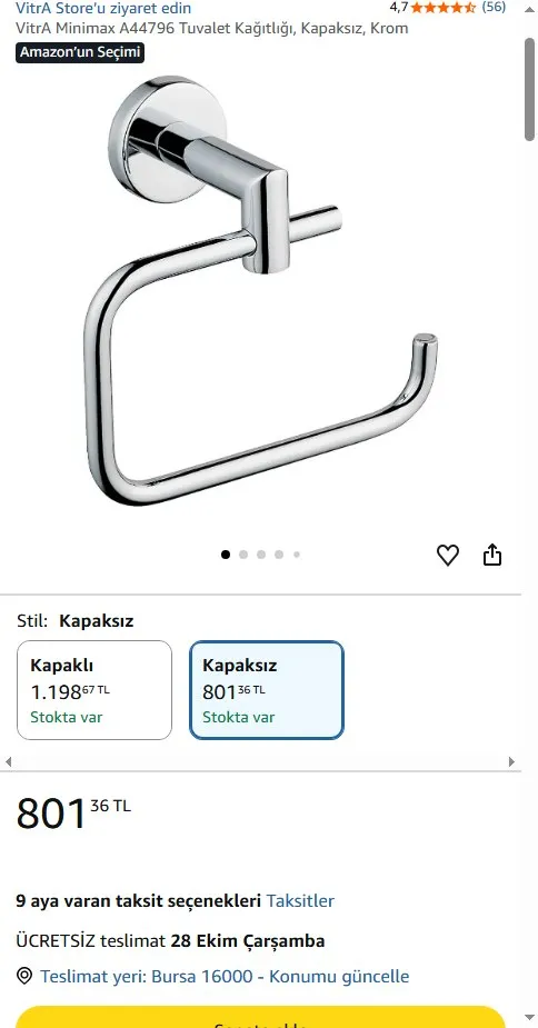 VitrA Minimax A44796 Tuvalet Kağıtlığı, Kapaksız, Krom