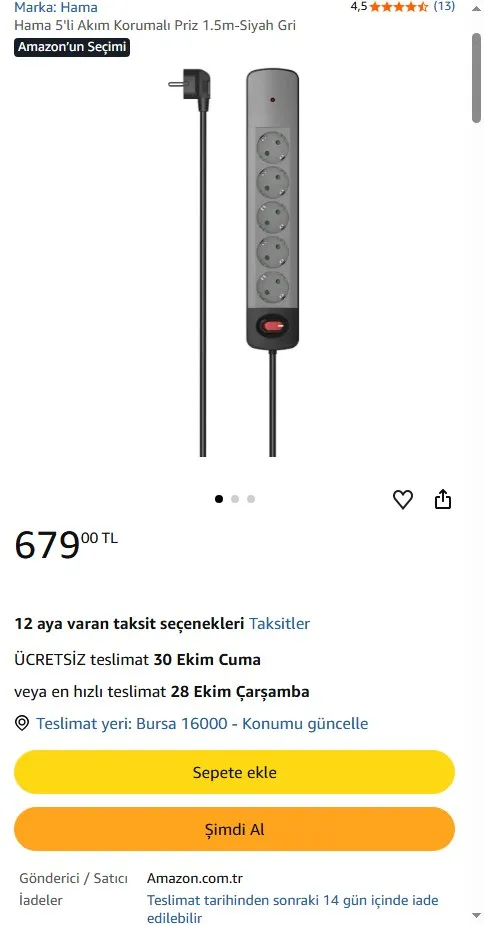 Hama 5'li Akım Korumalı Priz 1.5m-Siyah Gri