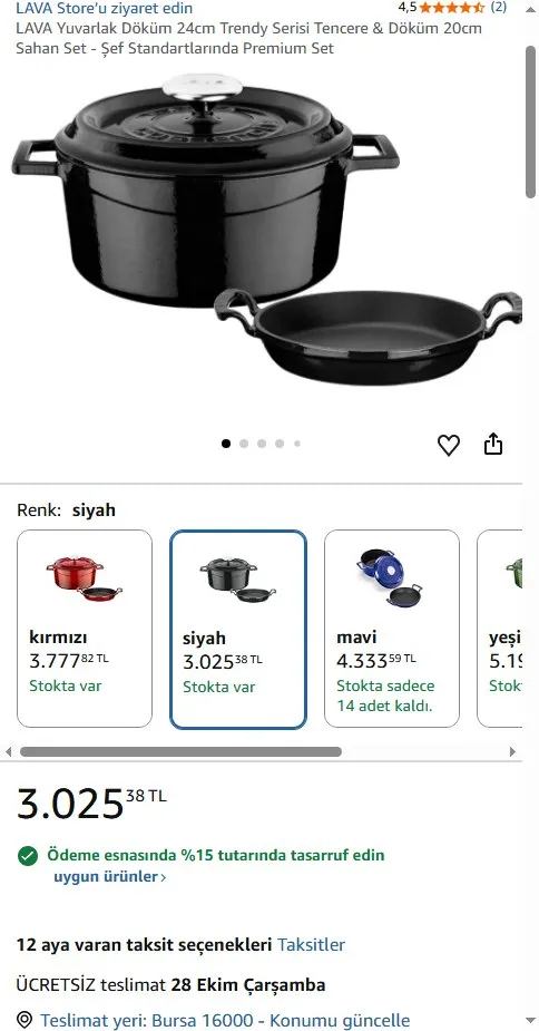 LAVA Yuvarlak Döküm 24cm Trendy Serisi Tencere & Döküm 20cm Sahan Set - Şef Standartlarında Premium Set