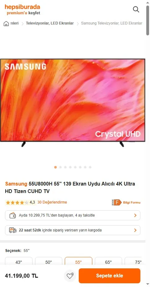Samsung 55U8000H 55'' 139 Ekran Uydu Alıcılı 4K Ultra HD Tizen CUHD TV