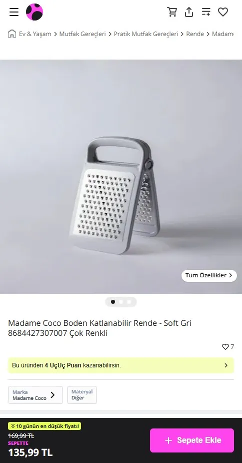 Madame Coco Boden Katlanabilir Rende - Soft Gri 8684427307007 Çok Renkli