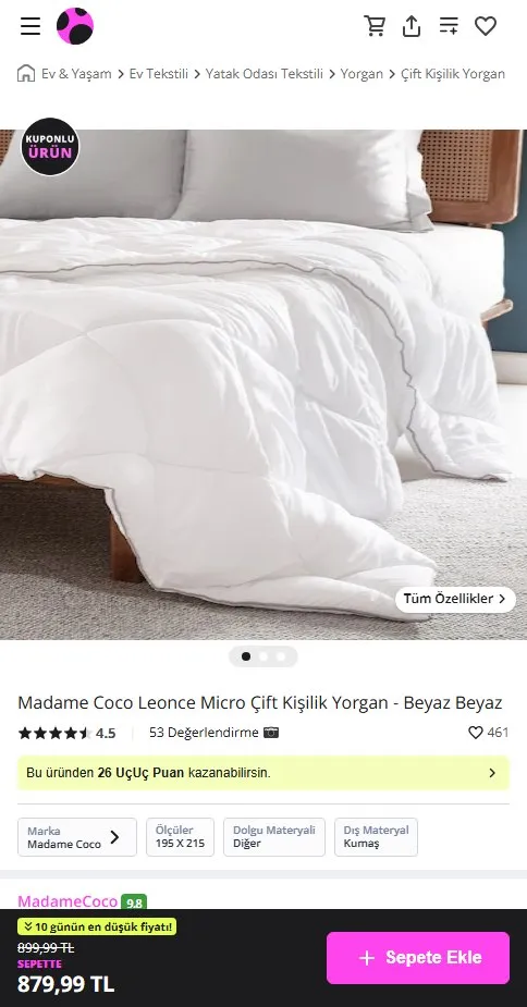 Madame Coco Leonce Micro Çift Kişilik Yorgan - Beyaz Beyaz