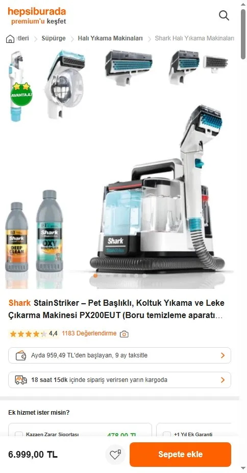 Shark StainStriker – Pet Başlıklı, Koltuk Yıkama ve Leke Çıkarma Makinesi PX200EUT (Boru temizleme aparatı dahil değildir.)