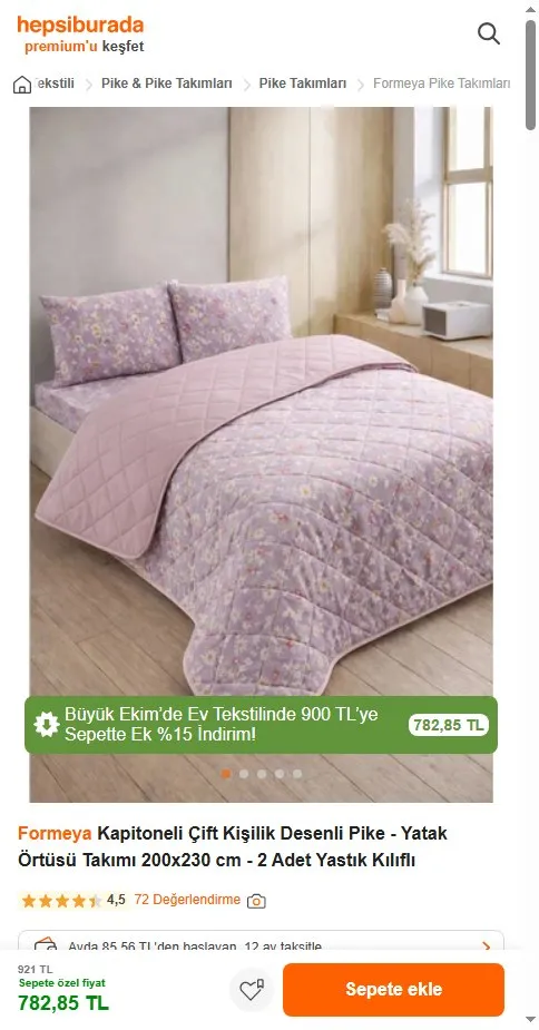 Formeya Kapitoneli Çift Kişilik Desenli Pike - Yatak Örtüsü Takımı 200x230 cm - 2 Adet Yastık Kılıflı