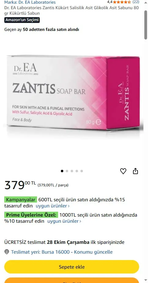 Dr. EA Laboratories Zantis Kükürt Salisilik Asit Glikolik Asit Sabunu 80 gr Kükürtlü Sabun
