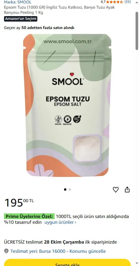 Epsom Tuzu (1000 GR) İngiliz Tuzu Katkısız, Banyo Tuzu Ayak Banyosu Peeling 1 Kg