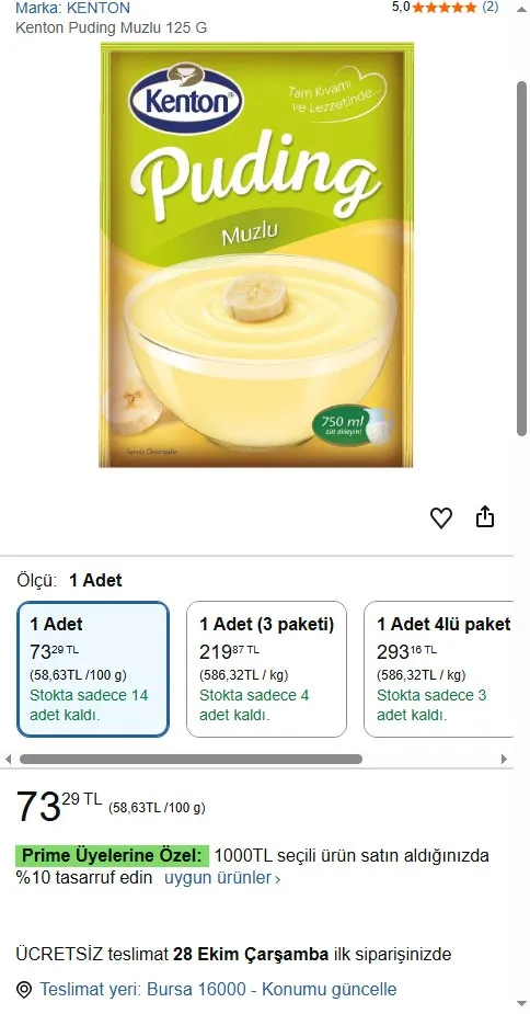 Kenton Puding Muzlu 125 G
