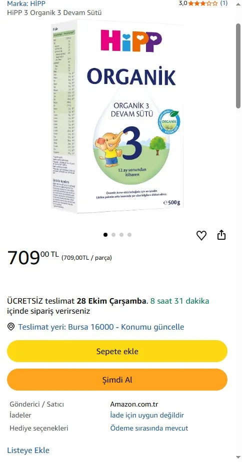 HiPP 3 Organik 3 Devam Sütü