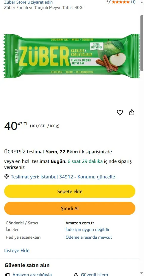 Züber Elmalı ve Tarçınlı Meyve Tatlısı 40Gr