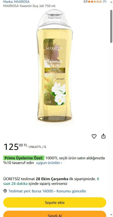 MAXROSA Yasemin Duş Jeli 750 ml